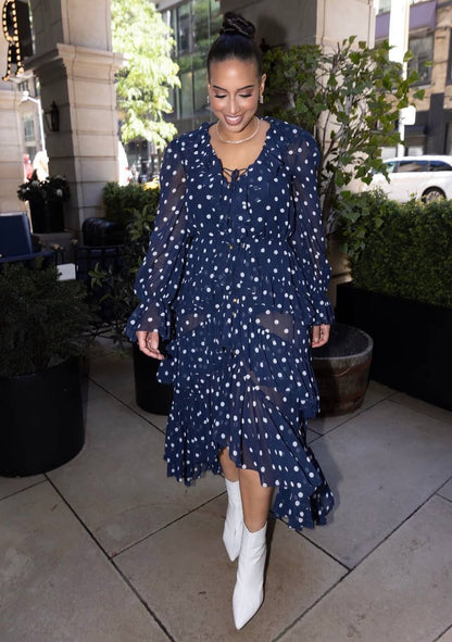 SP Georgette Ruffled Polka-Dot Midi Dress