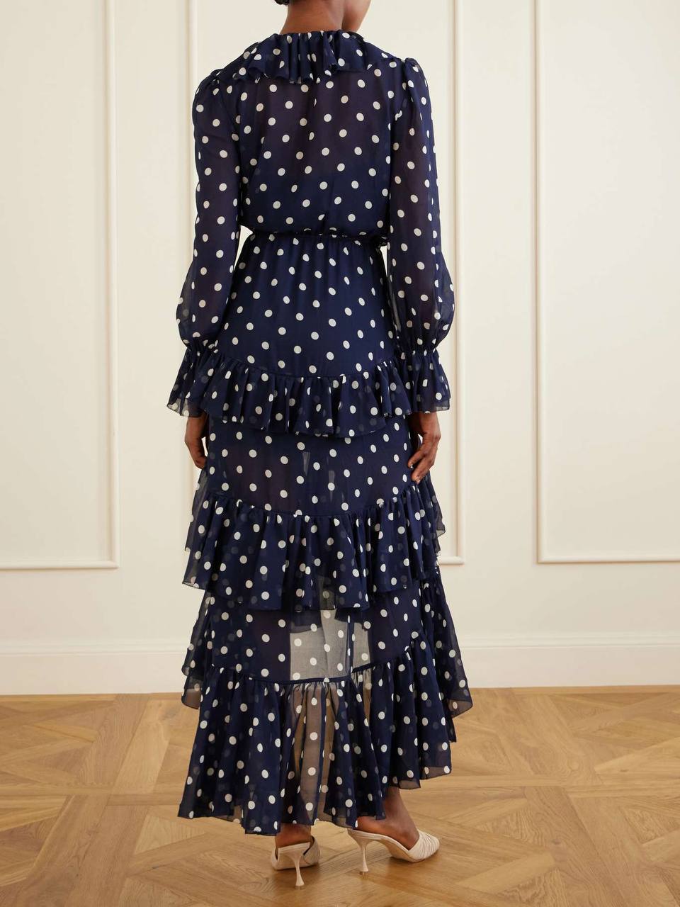 SP Georgette Ruffled Polka-Dot Midi Dress