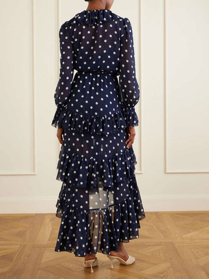 SP Georgette Ruffled Polka-Dot Midi Dress