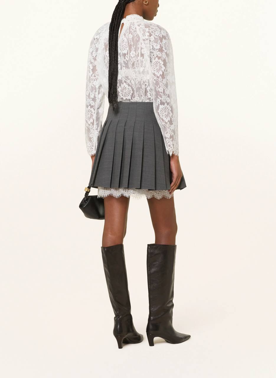 SP White Scalloped-hem Sheer Lace Long Sleeve Blouse Top