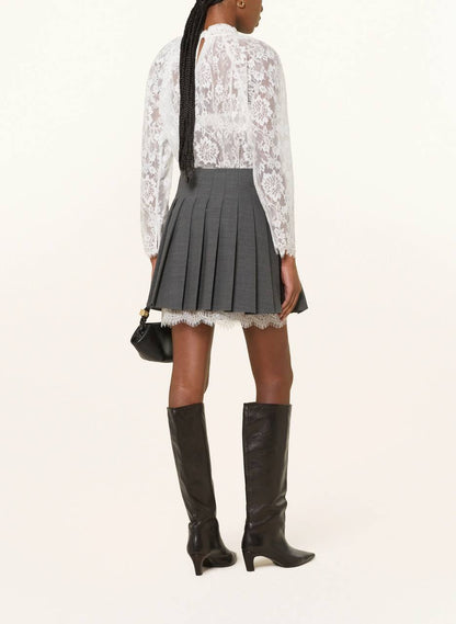 SP White Scalloped-hem Sheer Lace Long Sleeve Blouse Top