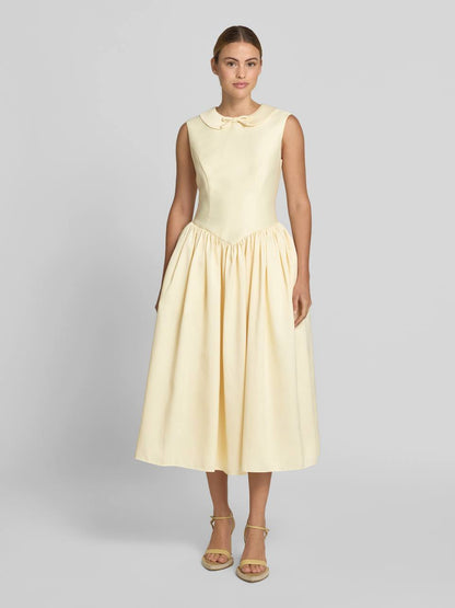 SP Yellow Taffeta Collared Midi Dress
