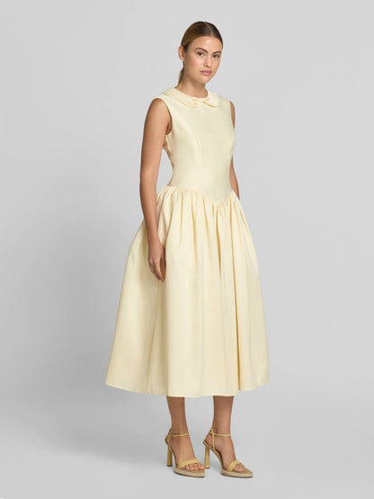 SP Yellow Taffeta Collared Midi Dress
