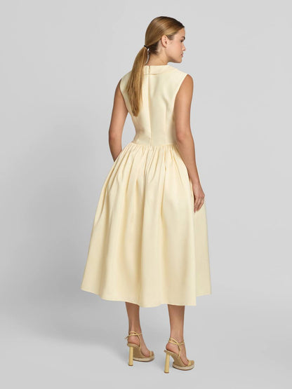SP Yellow Taffeta Collared Midi Dress