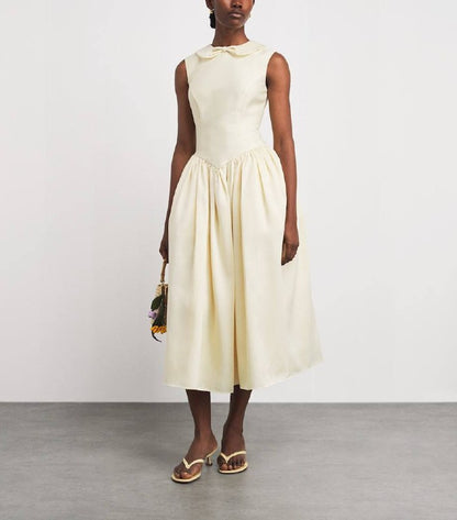SP Yellow Taffeta Collared Midi Dress