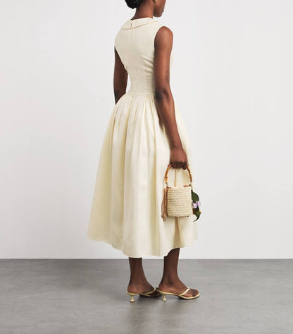 SP Yellow Taffeta Collared Midi Dress