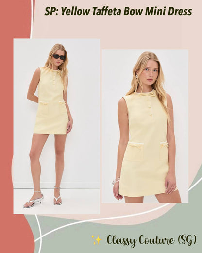 SP Yellow Taffeta Bow Sleeveless Shift Mini Dress