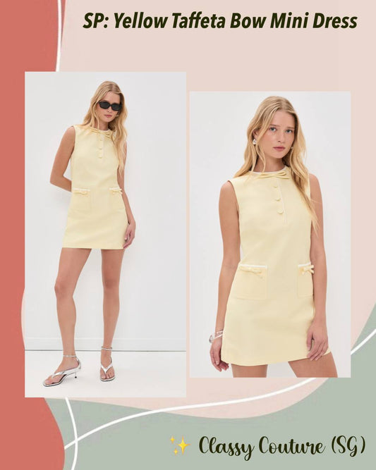 SP Yellow Taffeta Bow Sleeveless Shift Mini Dress