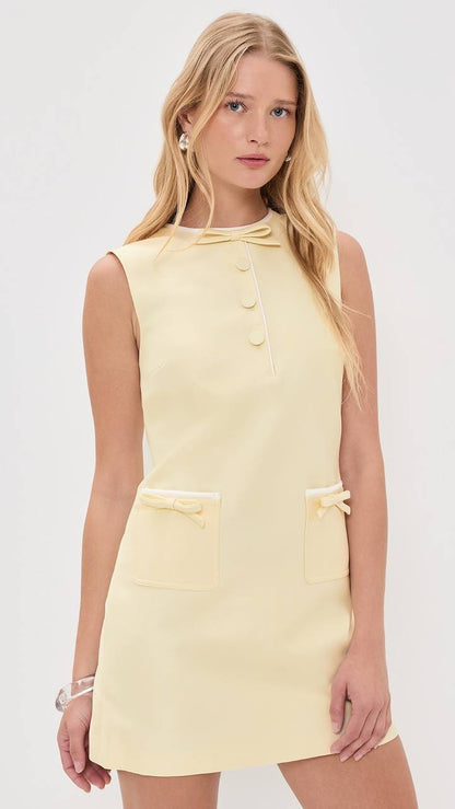 SP Yellow Taffeta Bow Sleeveless Shift Mini Dress