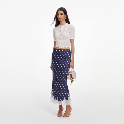 SP White Sheer Pointelle Knit Crop Top | Midi Skirt | Crochet Scallop-edge Set