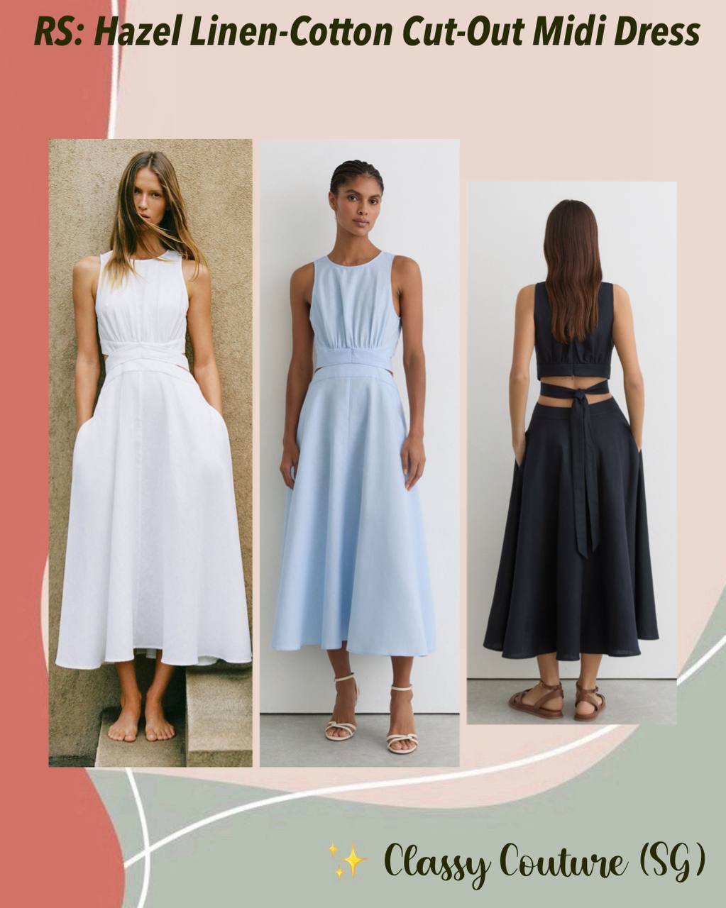 RS Hazel Linen-Cotton Cut-Out Midi Dress