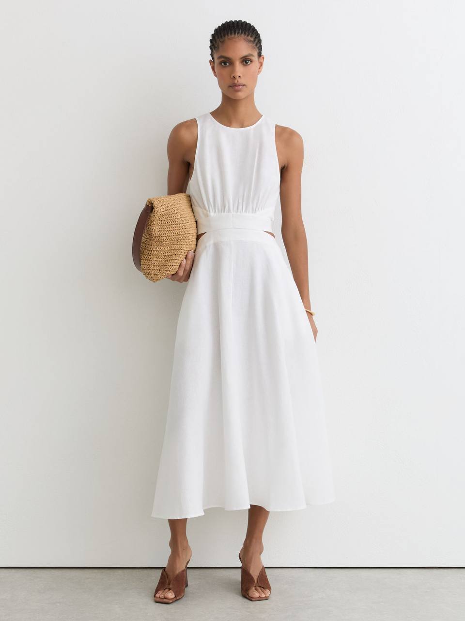 RS Hazel Linen-Cotton Cut-Out Midi Dress