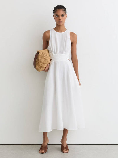 RS Hazel Linen-Cotton Cut-Out Midi Dress