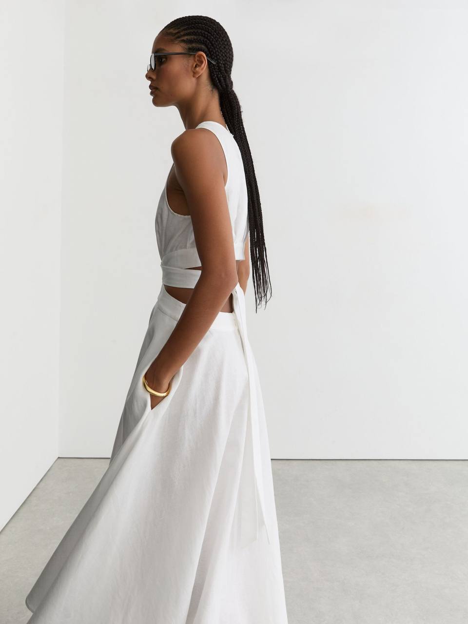 RS Hazel Linen-Cotton Cut-Out Midi Dress