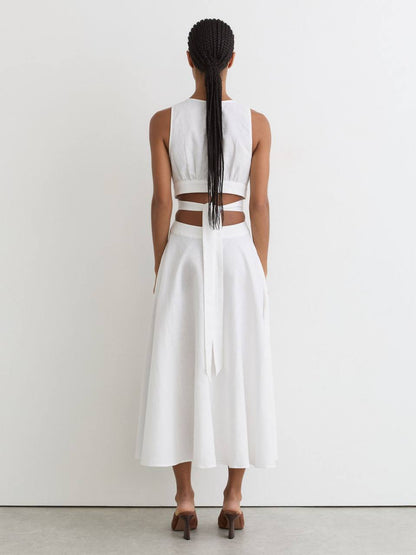 RS Hazel Linen-Cotton Cut-Out Midi Dress