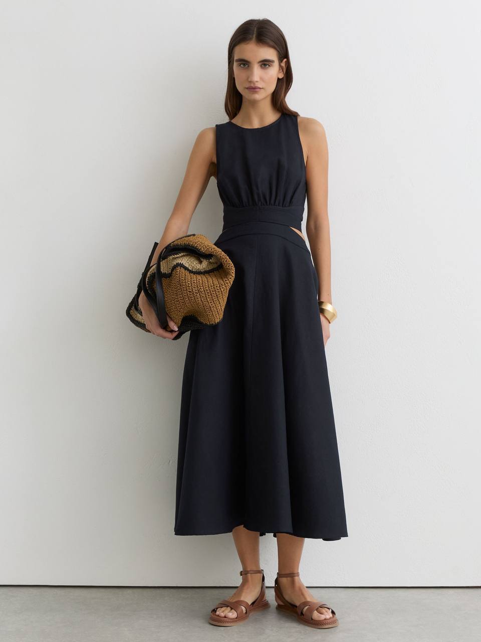 RS Hazel Linen-Cotton Cut-Out Midi Dress