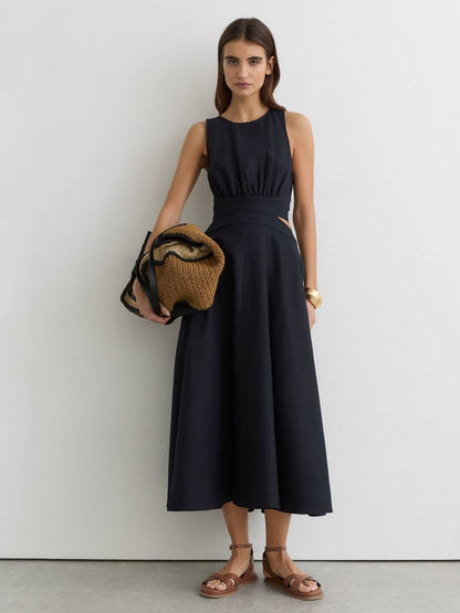 RS Hazel Linen-Cotton Cut-Out Midi Dress
