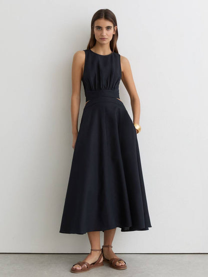 RS Hazel Linen-Cotton Cut-Out Midi Dress