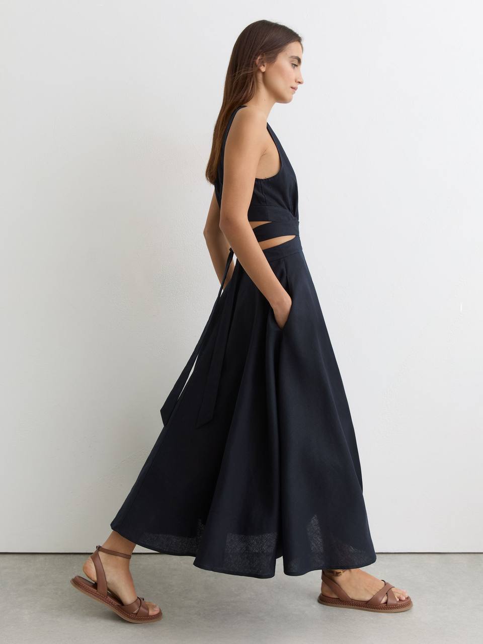 RS Hazel Linen-Cotton Cut-Out Midi Dress
