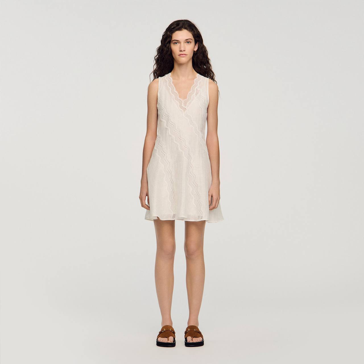 SD Linen-Blend Lace-Trim Dress