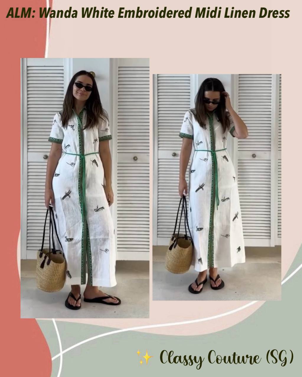 ALM Wanda White Embroidered Midi Linen Dress
