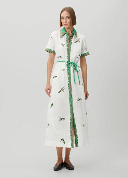 ALM Wanda White Embroidered Midi Linen Dress