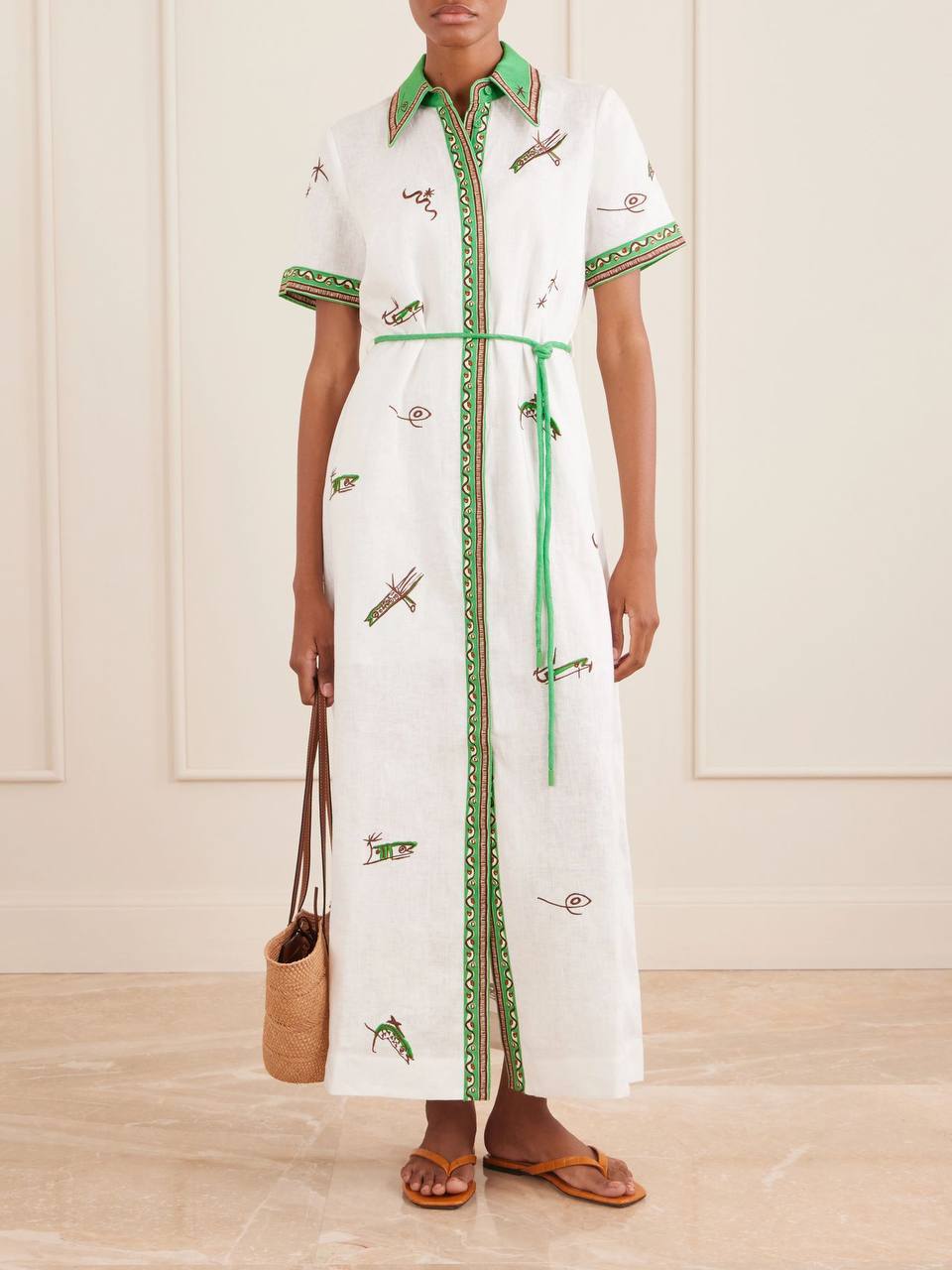 ALM Wanda White Embroidered Midi Linen Dress