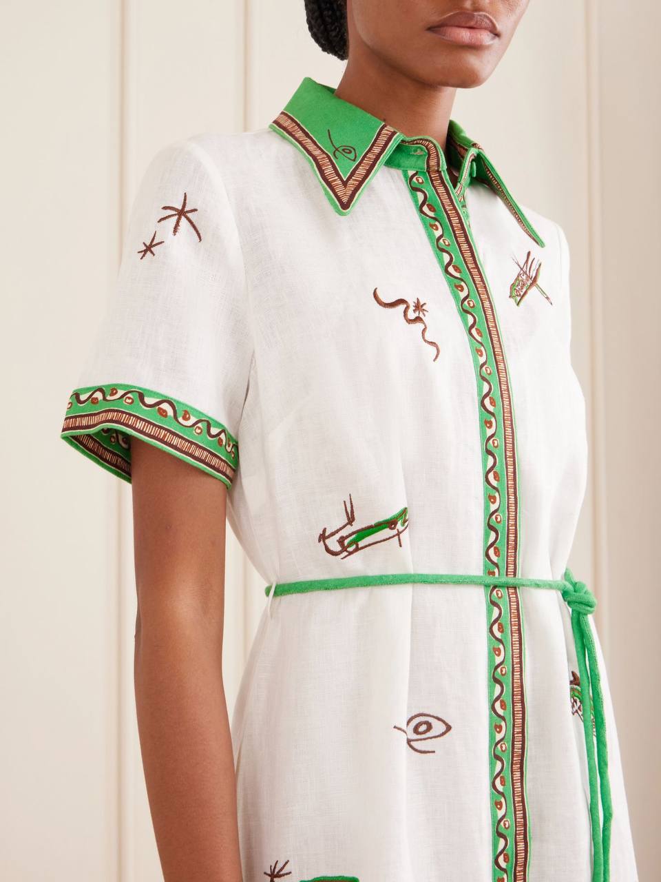 ALM Wanda White Embroidered Midi Linen Dress
