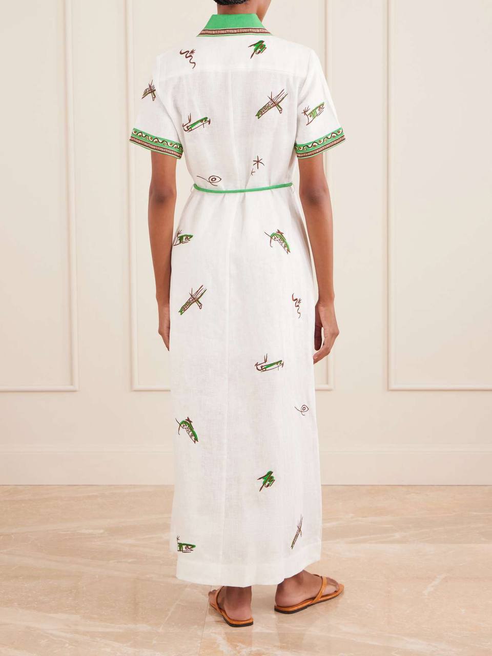 ALM Wanda White Embroidered Midi Linen Dress