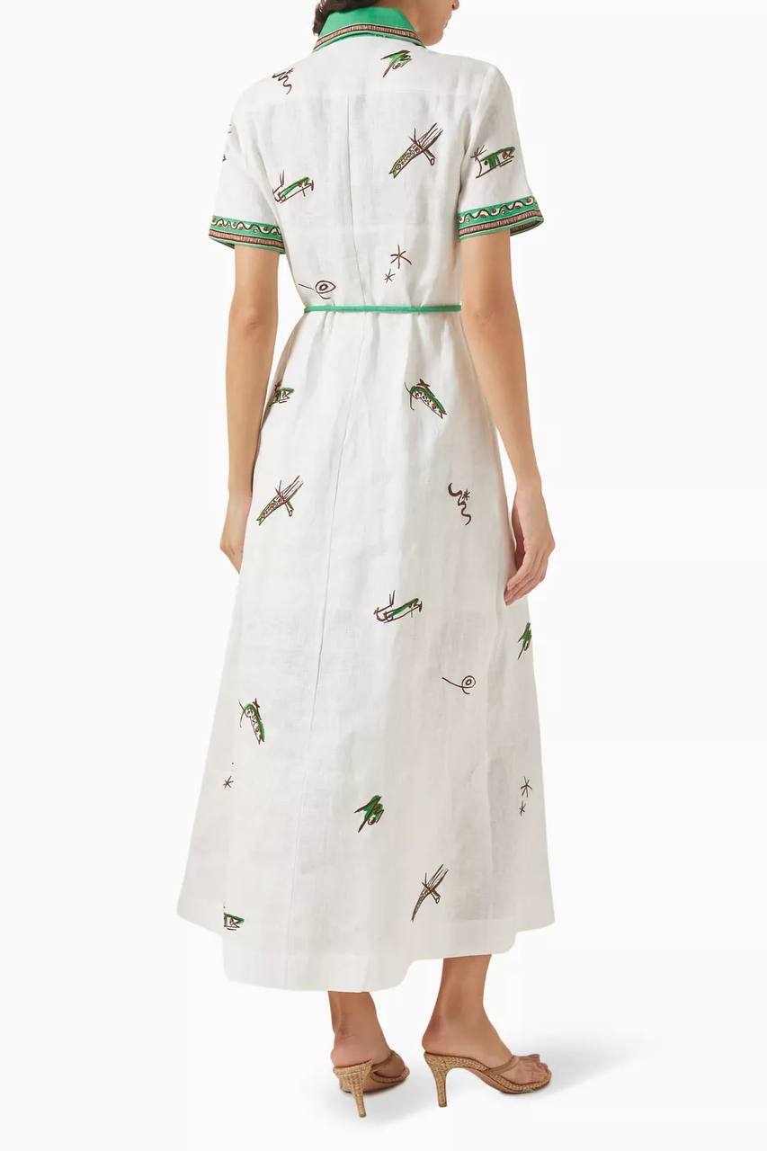 ALM Wanda White Embroidered Midi Linen Dress