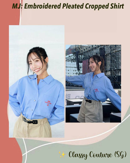 MJ Embroidered Pleated Cropped Shirt