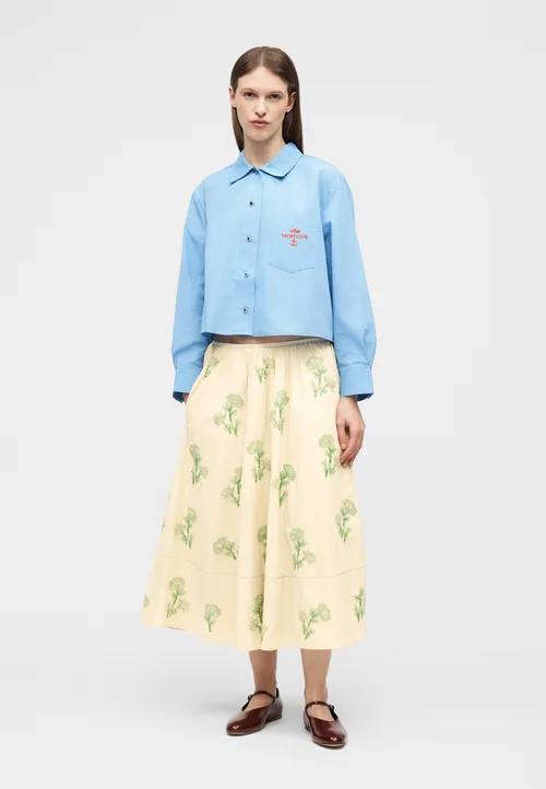 MJ Embroidered Pleated Cropped Shirt
