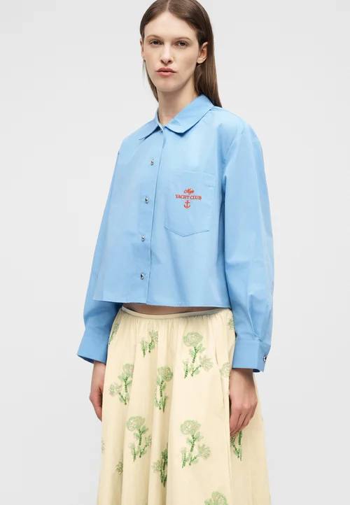 MJ Embroidered Pleated Cropped Shirt