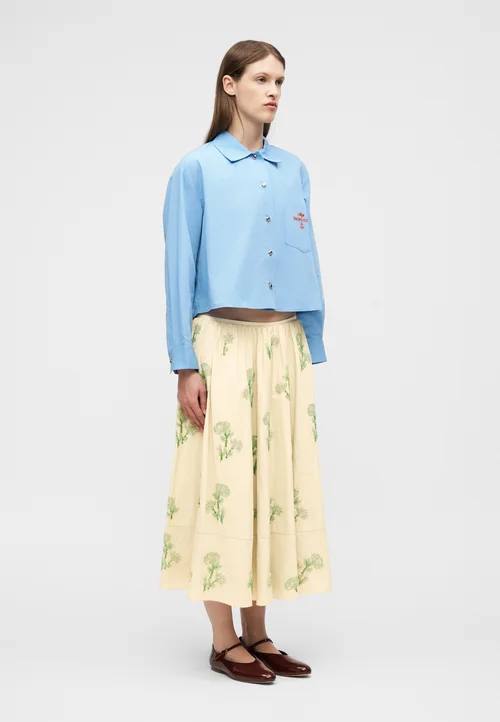 MJ Embroidered Pleated Cropped Shirt