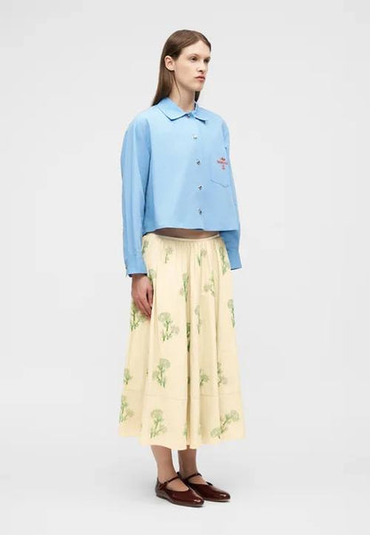 MJ Embroidered Pleated Cropped Shirt