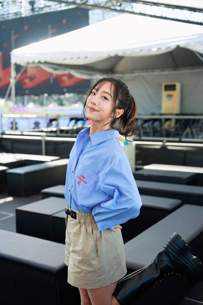 MJ Embroidered Pleated Cropped Shirt