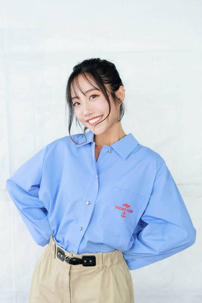 MJ Embroidered Pleated Cropped Shirt
