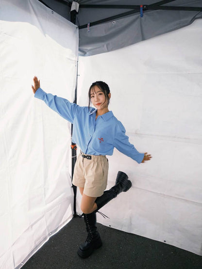 MJ Embroidered Pleated Cropped Shirt