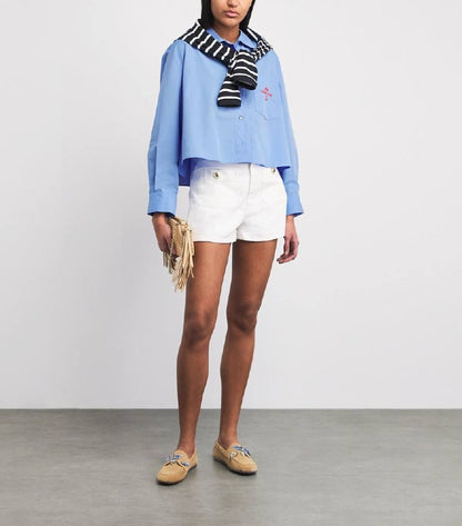 MJ Embroidered Pleated Cropped Shirt