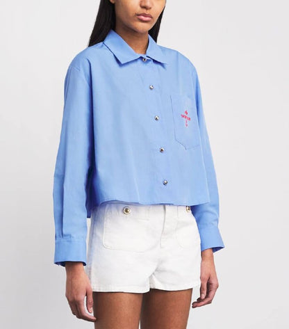 MJ Embroidered Pleated Cropped Shirt