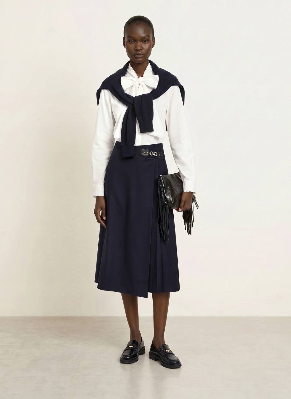 MJ Belt Detail Midi Skirt