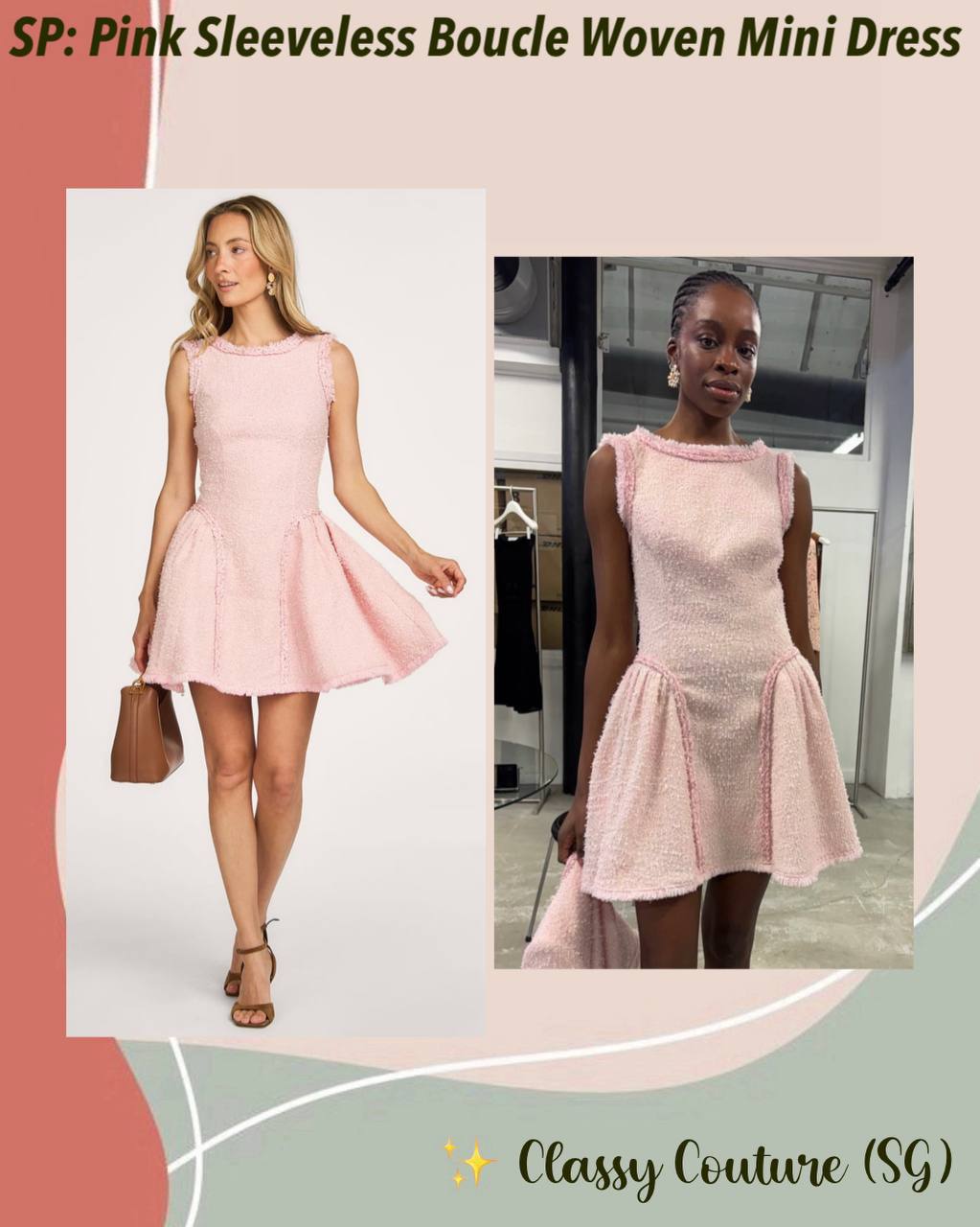 SP Pink Sleeveless Boucle Woven Mini Dress