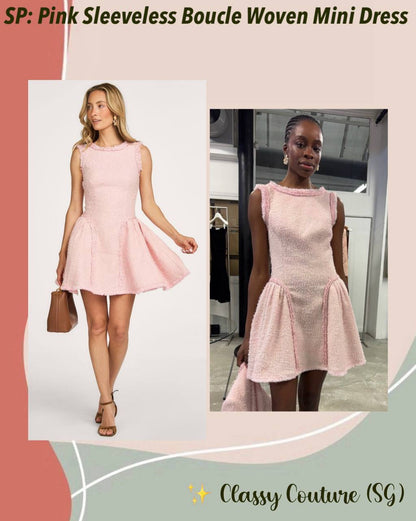 SP Pink Sleeveless Boucle Woven Mini Dress