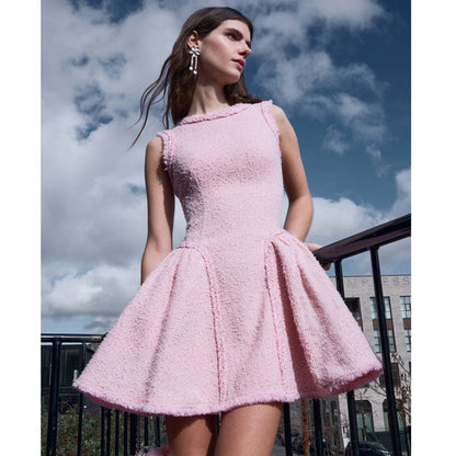 SP Pink Sleeveless Boucle Woven Mini Dress
