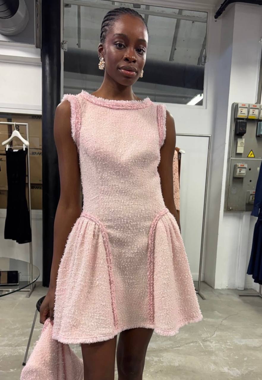 SP Pink Sleeveless Boucle Woven Mini Dress
