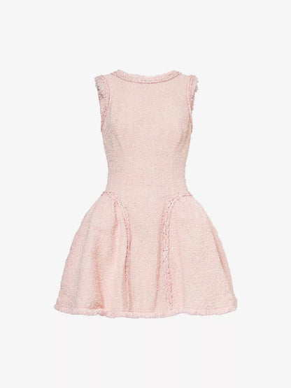 SP Pink Sleeveless Boucle Woven Mini Dress