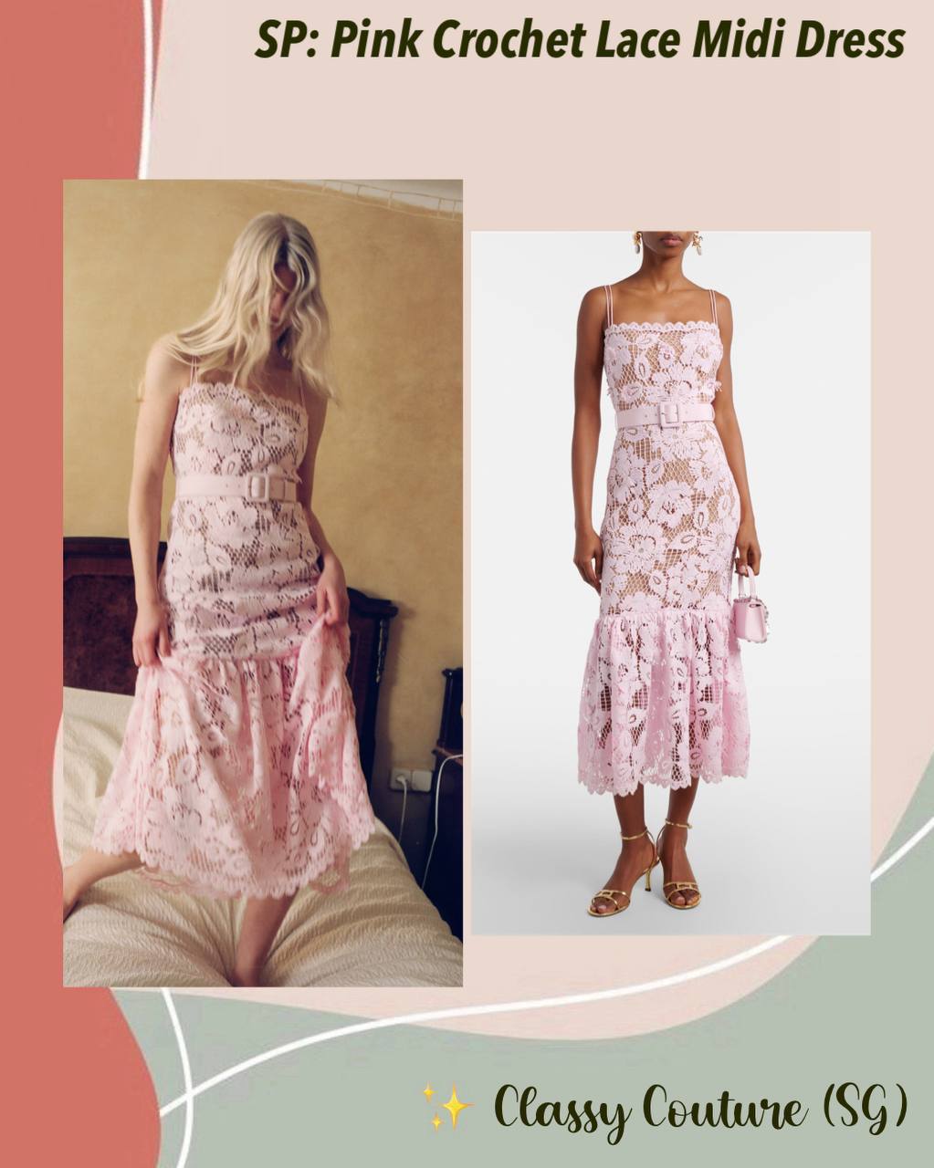 SP Pink Crochet Lace Midi Dress