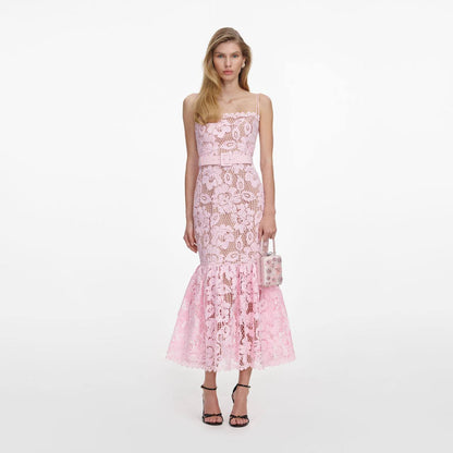SP Pink Crochet Lace Midi Dress
