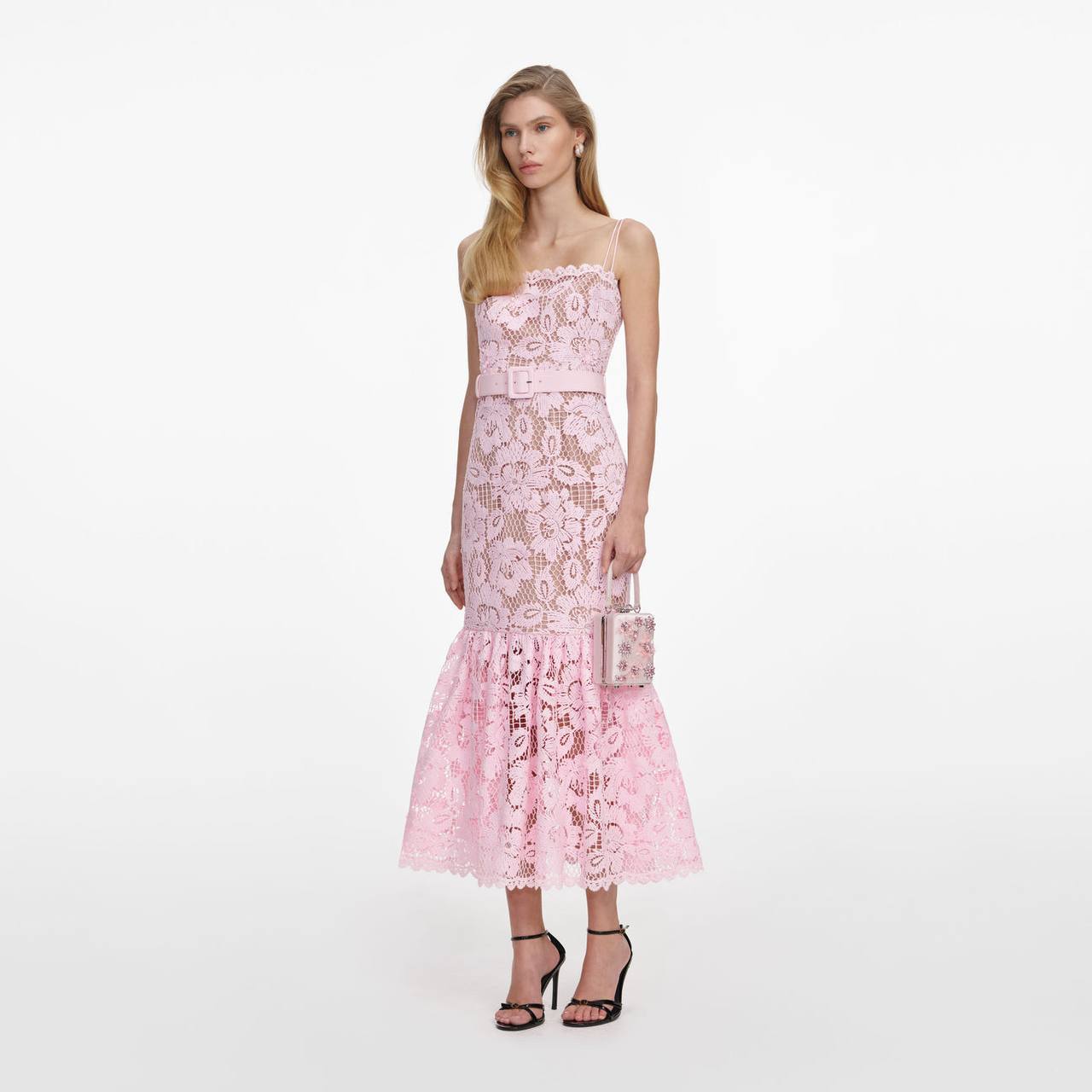 SP Pink Crochet Lace Midi Dress