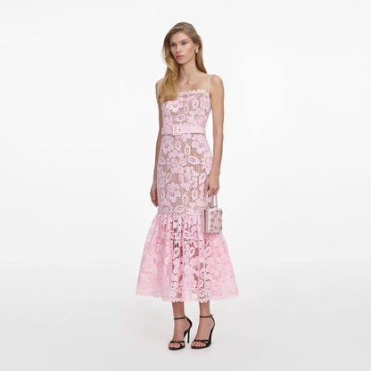 SP Pink Crochet Lace Midi Dress